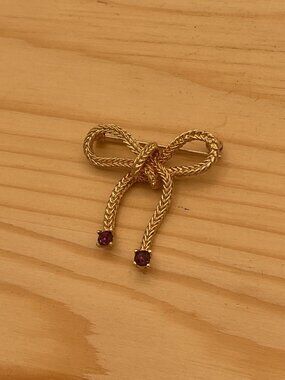 Vintage Monet Gold Bow Love Knot Brooch Purple Rhinestone Coquette Whimsygoth